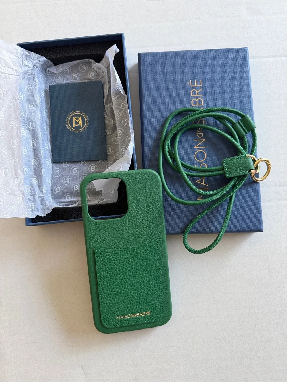 Maison Martin Margiela Green Pebbled Leather Phone Case / Green Strap15 pro max
